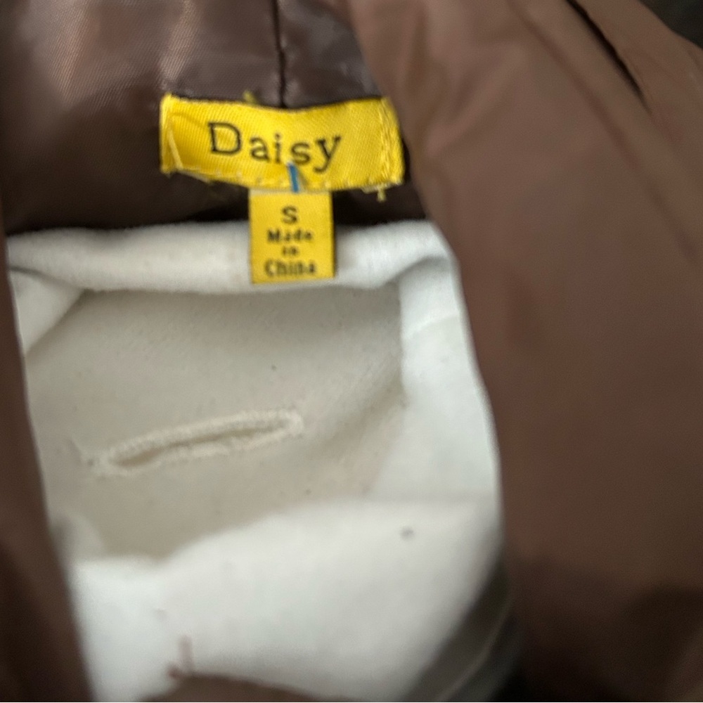 Daisy Quilted Puffer Coat Brown Zip Front Long Jacket- size small - Picture 6 of 8
